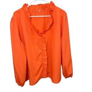 Women’s 3XL Plus Size Ruffled detail V-neck Longsleeve orange Blouse Lightweight